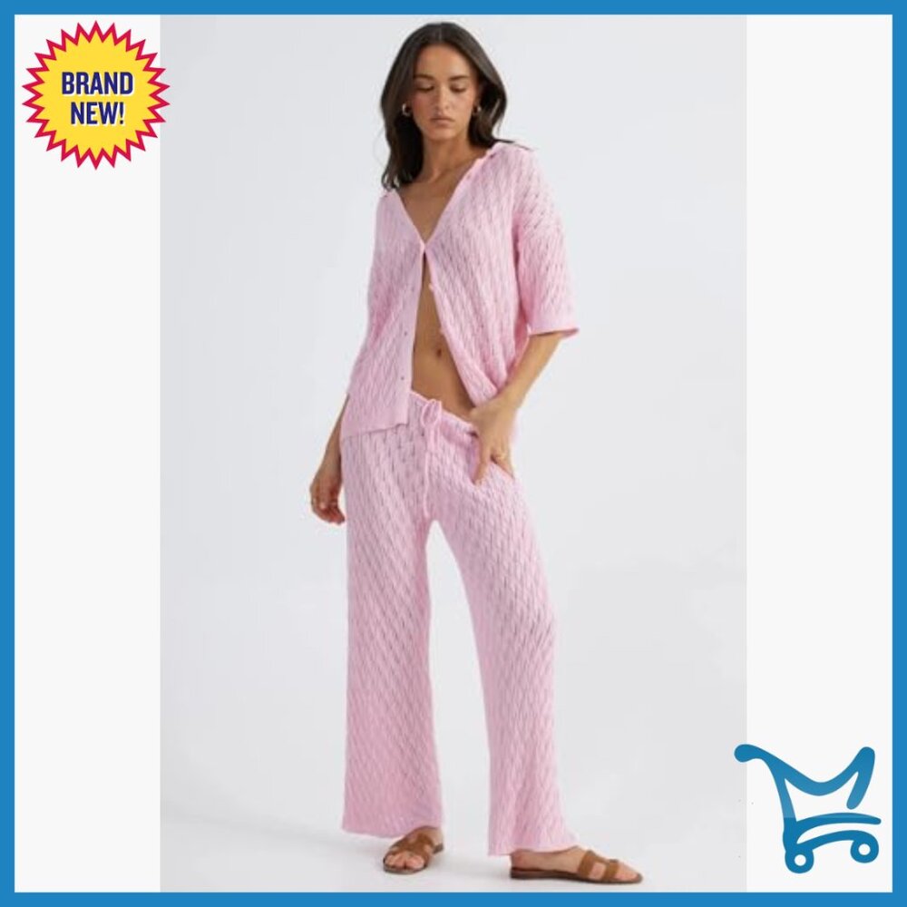 Polyester Lounge Set With Button Top Wide Leg Pan… - image 2